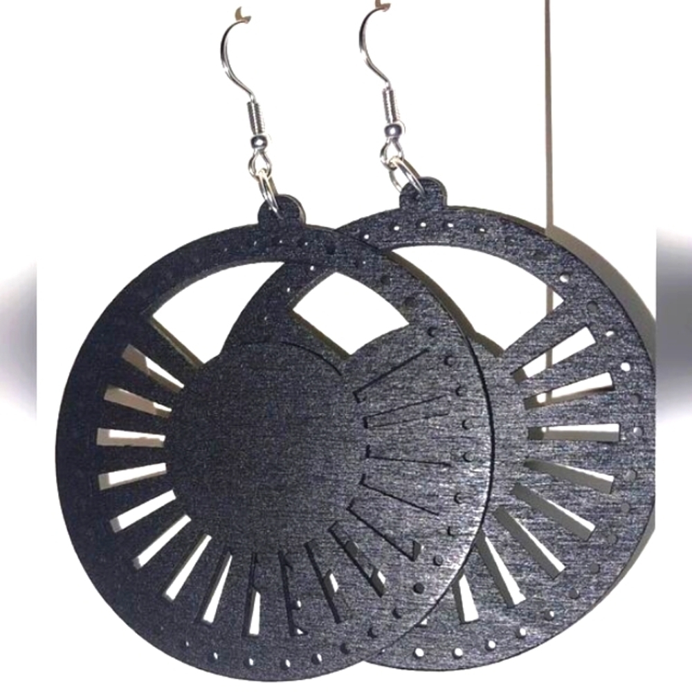 Ladies Gorgeous Black Hollow Wooden Earrings